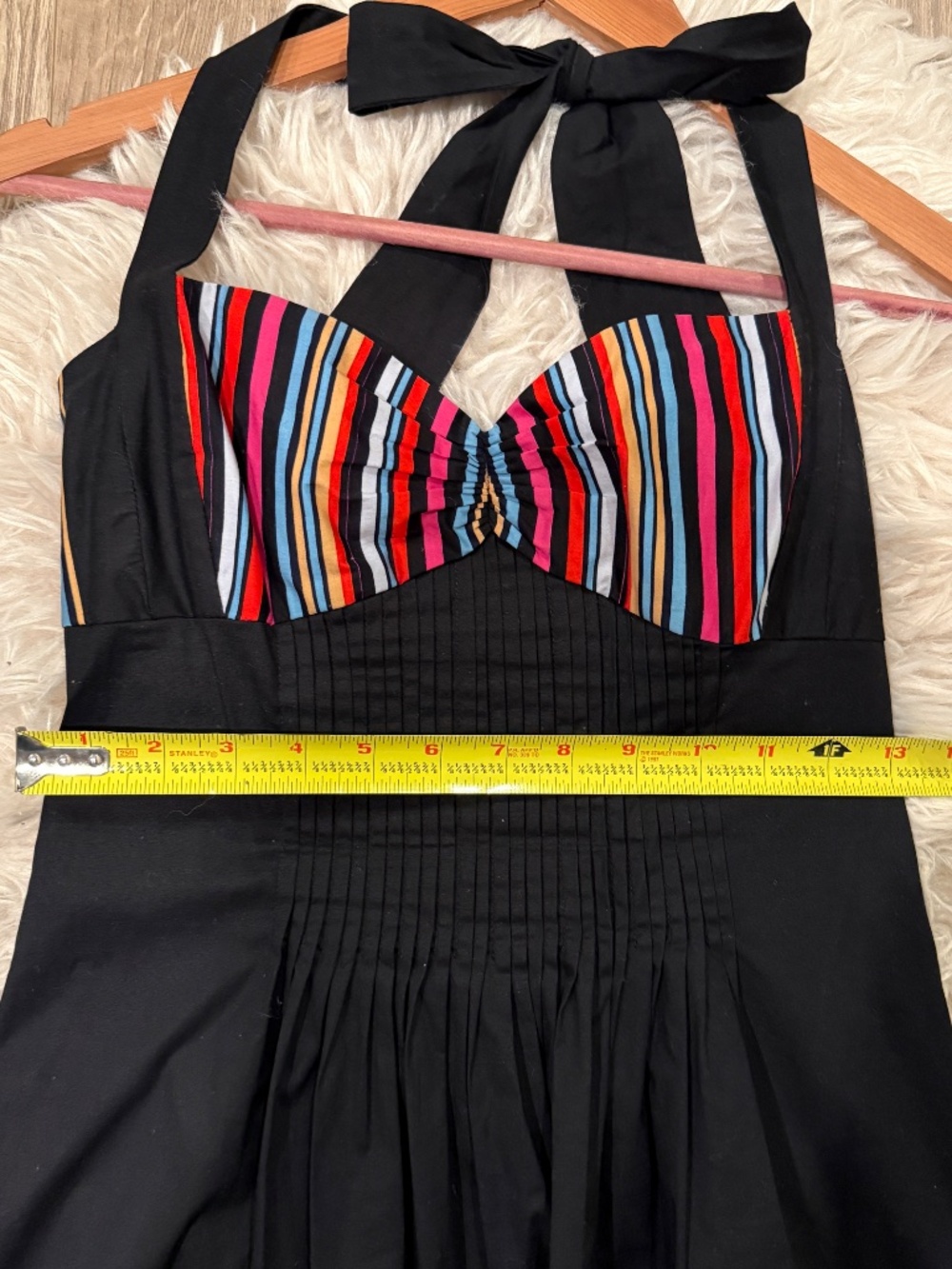 Vintage Y2K Betsey Johnson Striped Halter Dress Black Multicolor Size 6 - Picture 10 of 12